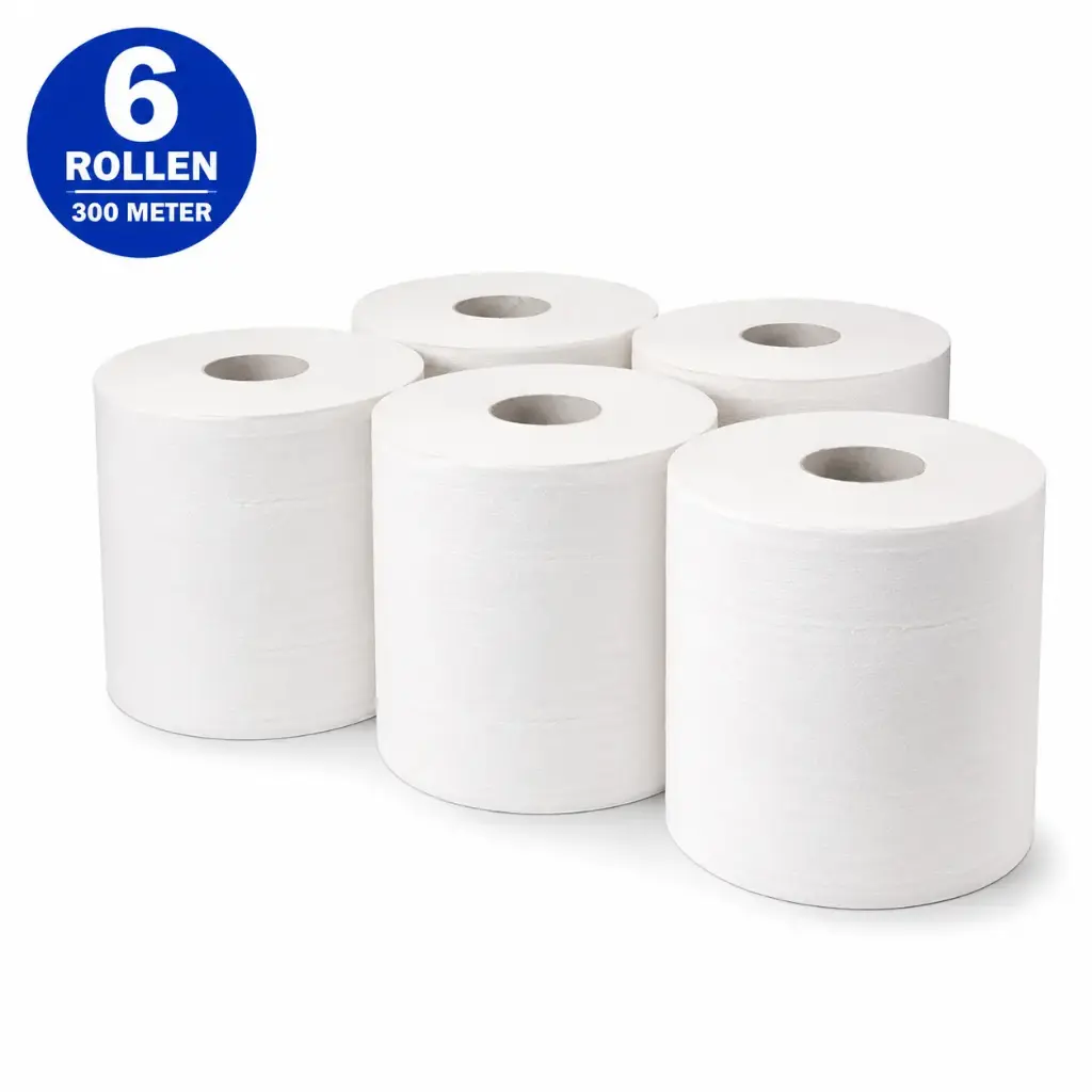 Midi Poetspapier Cellulose 1-Laags – 6 Rollen x 300 Meter – Totaal 1800 Meter – Witte Poetsrollen voor Professioneel Gebruik
