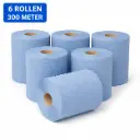 Blauw Poetspapier Midi 1-Laags – 6 Rollen x 300 Meter – Cellulose Reinigingspapier – 19 cm Breed – Ø 19 cm – Voor QuartzLine en PearlLine Dispensers
