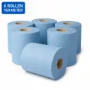 Blauw Midi Poetspapier Gerecycled 2-Laags – 6 Rollen x 150 Meter – 20 cm Breed – Kern 70 mm – Voor HACCP en Midi Dispensers