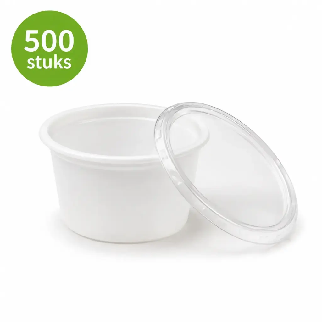 Microboxx Sauscup met Deksel 30 ml – Witte PP Portiebakjes – 500 Stuks – Voor Saus, Dressing en Dips