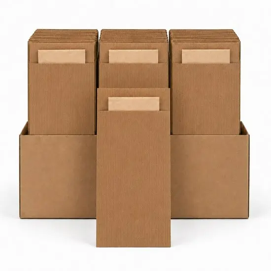 NaturaSterk Luxe Bestekzakje Pochette Kraft met Naturel Servet - 100% biologisch afbreekbaar - bestek diner eten bestekpochette festival tafel dekken bio servetten - 600 stuks
