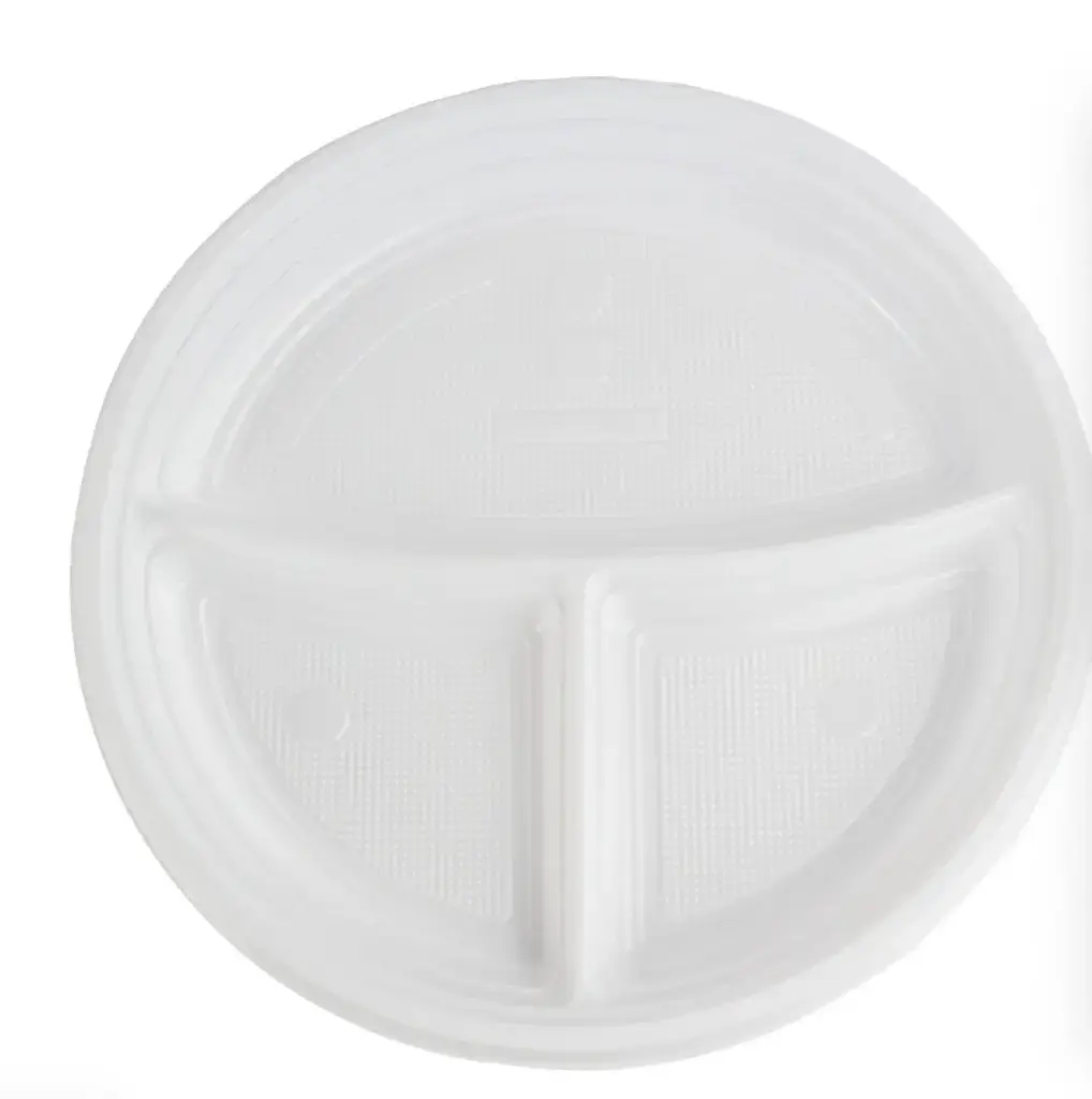 Menuborden 3-Vaks – 800 Stuks (8 x 100) – Ø 22 cm – Wit PP – Herbruikbare Kunststof Borden – Vaatwasmachinebestendig