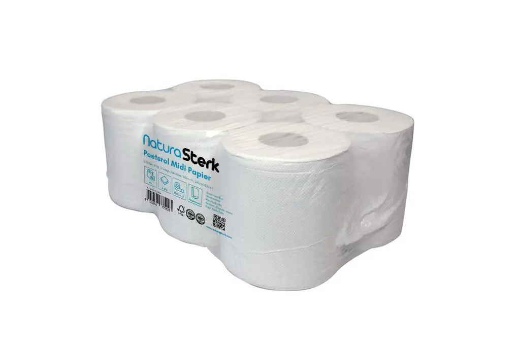 NaturaSterk Midi Poetspapier Cellulose 2-laags 500 gram,MZ Met Zakje 6 rollen 3Kg YT pr/02806 