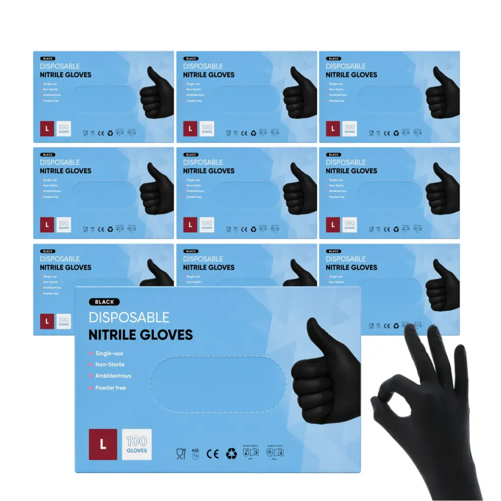 Nitril Handschoenen Zwart L – 3,5 Gram – Poedervrij – Niet-Steriel – Ambidexter – 10 Dozen van 100 Stuks – 1000 Handschoenen 