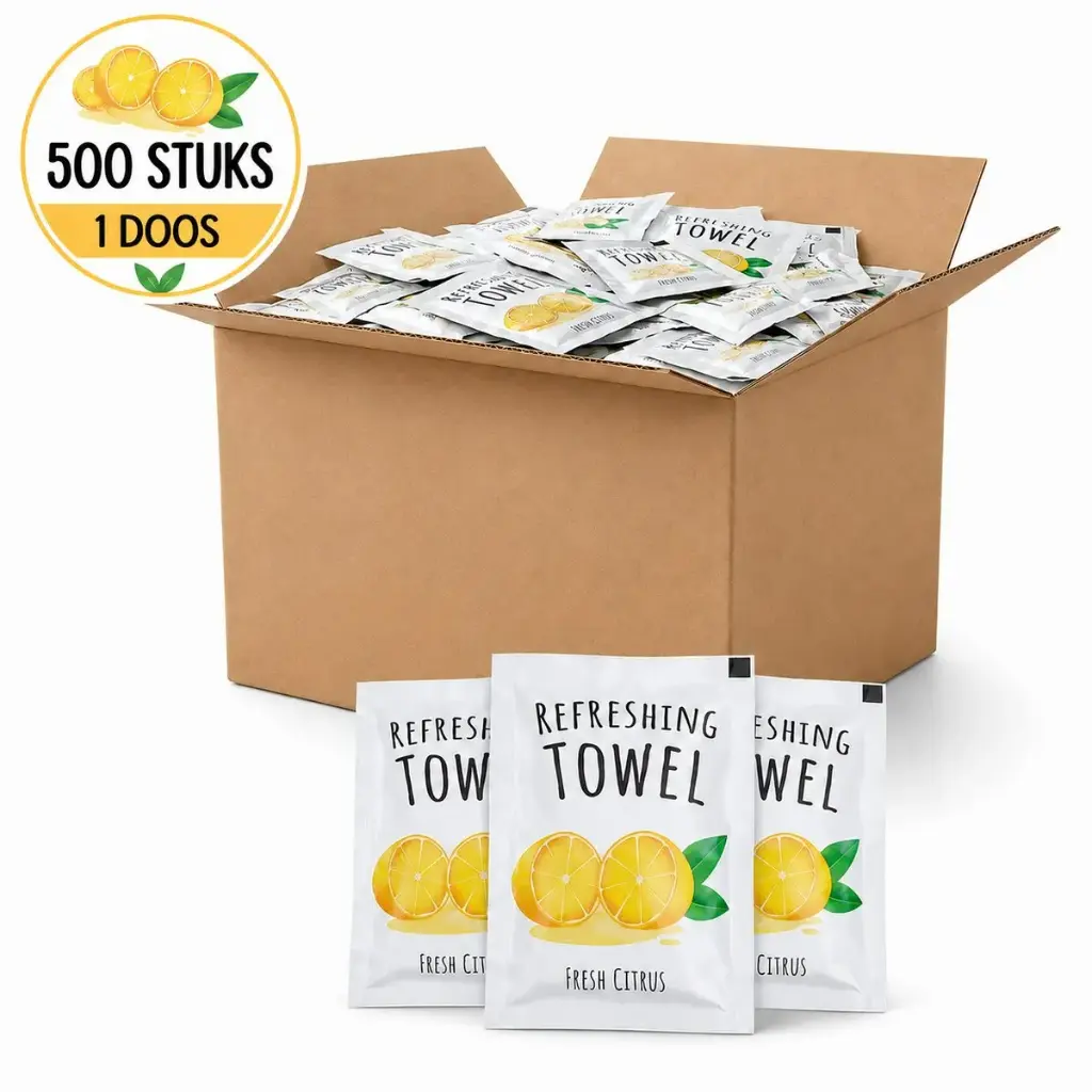 NaturaSterk Citroen Verfrissingsdoekjes – 500 Stuks – Individueel Verpakt – 16 x 16 cm – Fresh Citrus – Voor Horeca, Catering en Takeaway