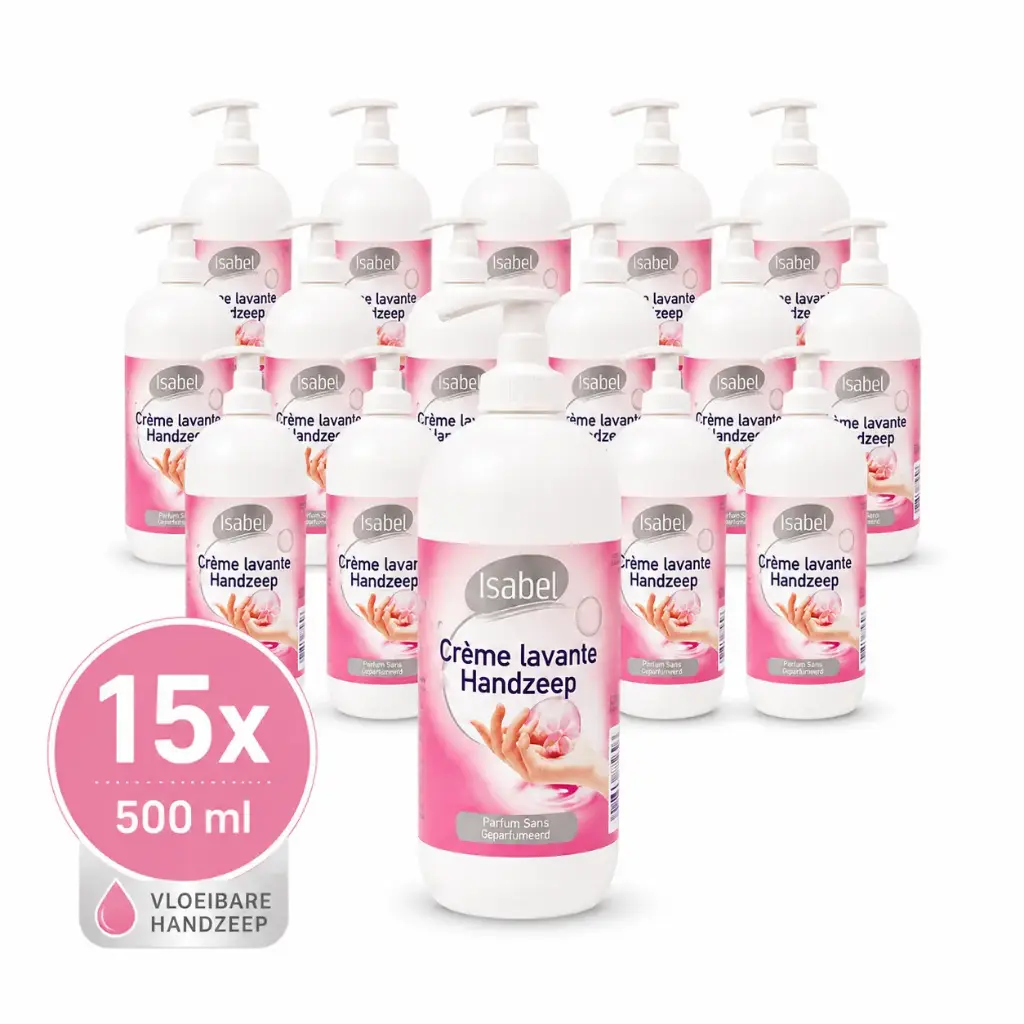 Isabel Crème Lavante Vloeibare Handzeep – 15 x 500 ml – Romige Handzeep met Pomp – Milde Reiniging – Voor Thuis, Kantoor en Sanitaire Ruimtes