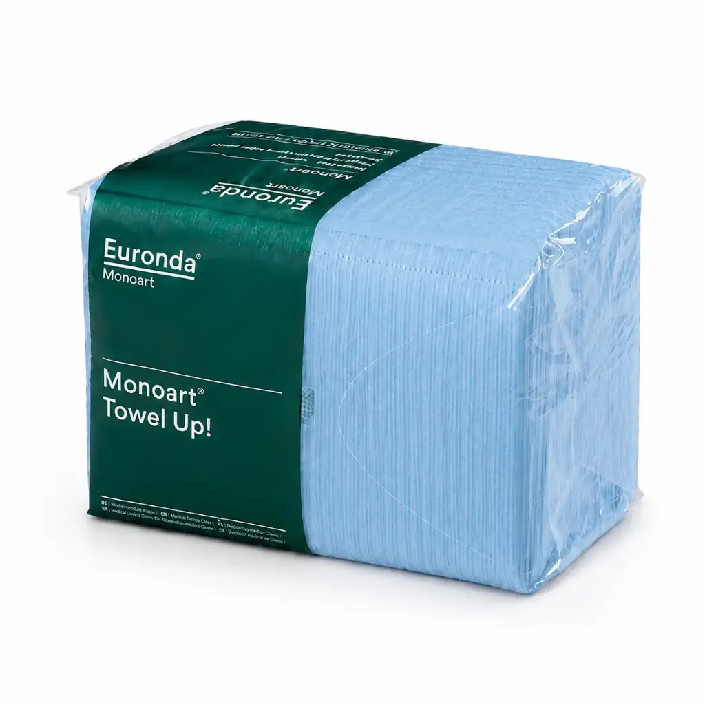 Euronda Monoart Towel Up! Wegwerpservetten Licht Blauw –  Pakken 50 Stuks  – 33 x 45 cm – Absorberende Cellulose Servetten met PE-Film – Voor Tandartspraktijk, Schoonheidssalon & Medische Praktijk 10 Pakket x50 Stuks