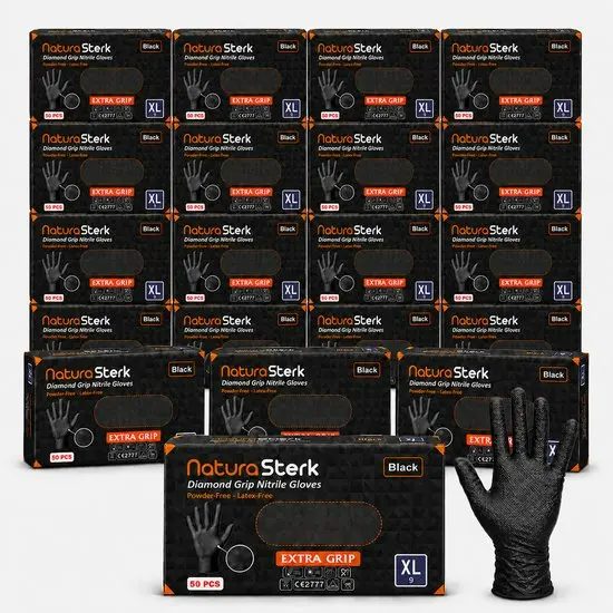 NaturaSterk Handschoenen Diamond Nitril Zwart XL 8gr 20 Pakket x 50 Stuks 