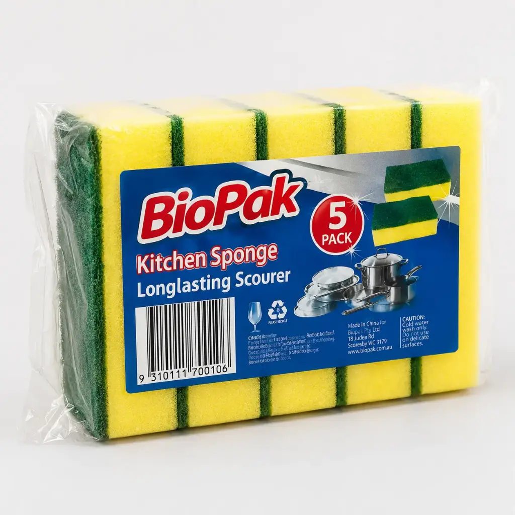 Biopak Duurzame schuurspons Schuurspons Per Zakje 5 Stuks ( Per Master Zakje 25 inner zakje )