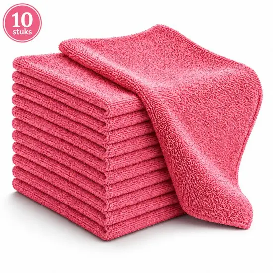 NaturaSterk Schoonmaakdoekjes Microvezeldoekjes – 10 Stuks – Roze – 40 x 40 cm – 340 g/m² – Wasbare Herbruikbare Poetsdoeken voor Keuken Badkamer Glas Kantoor Horeca Auto