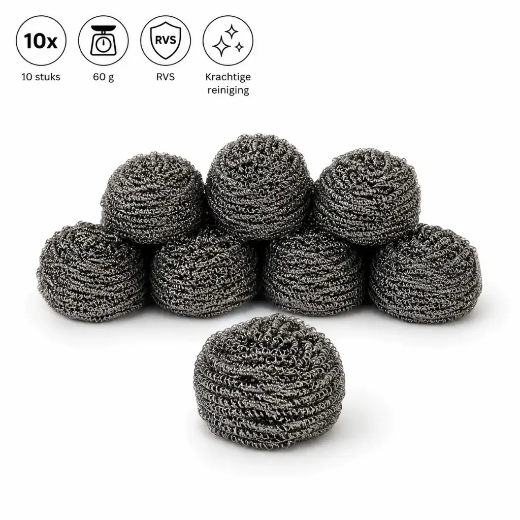 Reinigingsspons RVS Metaalsponzen – Set van 10 Stuks – 60 Gram per Spons – Pannenspons voor Hardnekkig Vuil – Roestvrijstalen Schuurspons