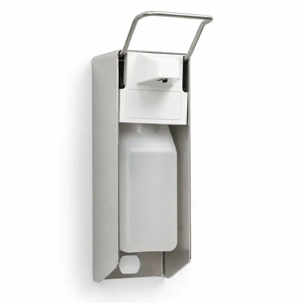 Dispenser voor wandmontage 27,5 cm x 8,5 cm x 23 cm "Aluminium" 500 ml, lange hendel, inclusief lege fles