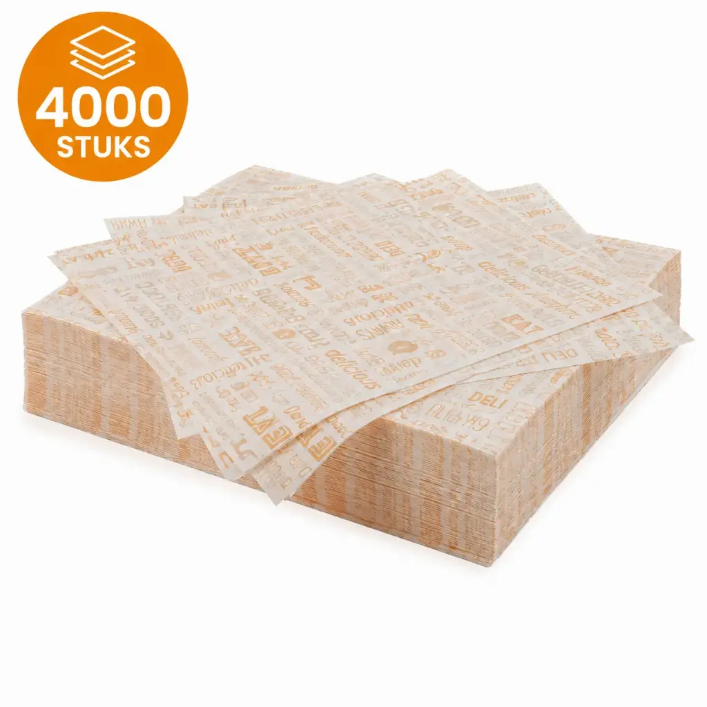 Vetvrij papier 31x38cm hamburgervellen oranje parole BIO Per Doos 4000 Stuks