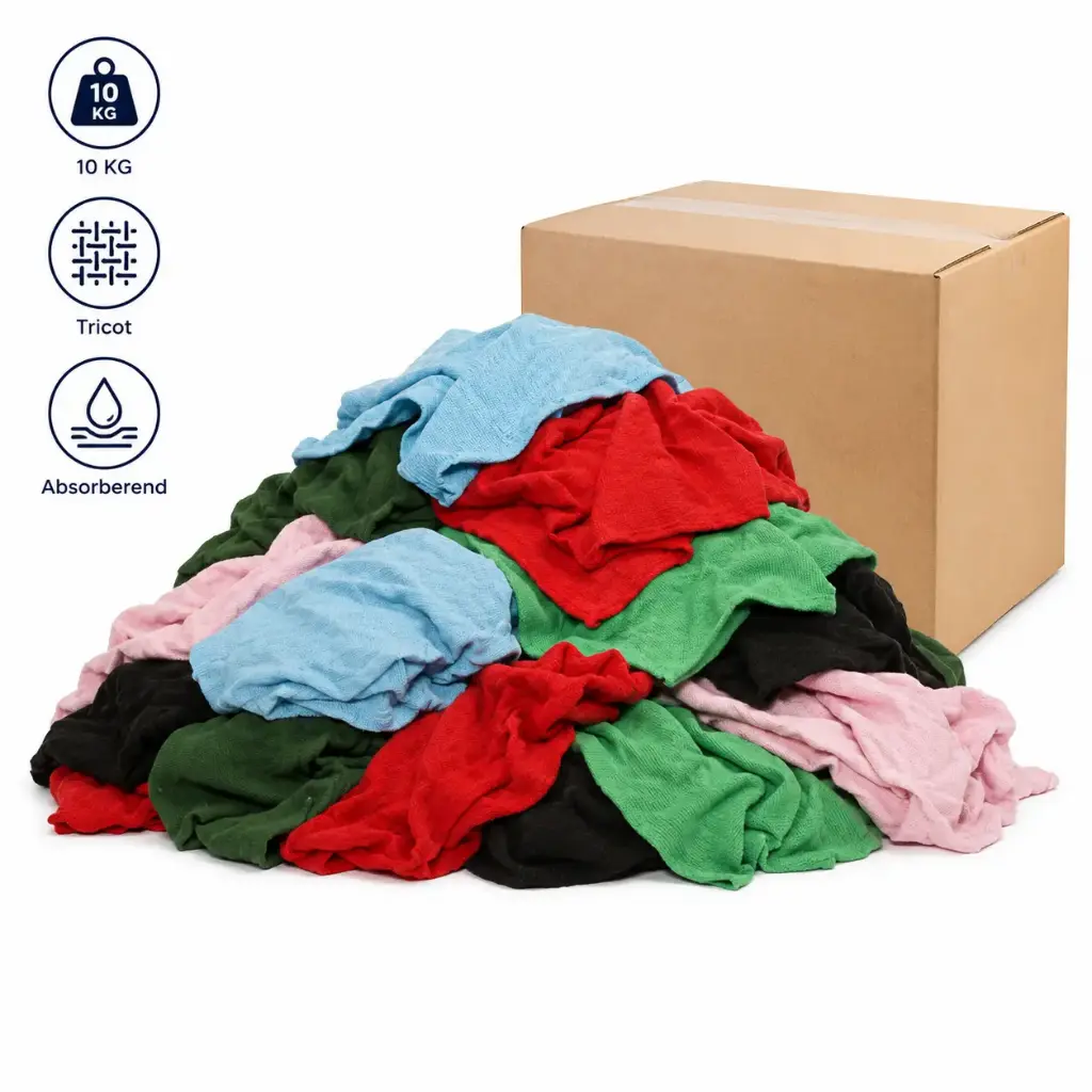 Bonte Tricot Poetsdoeken – 10 kg – Dikke Absorberende Poetslappen – Zachte Reinigingsdoeken voor Werkplaats en Industrie