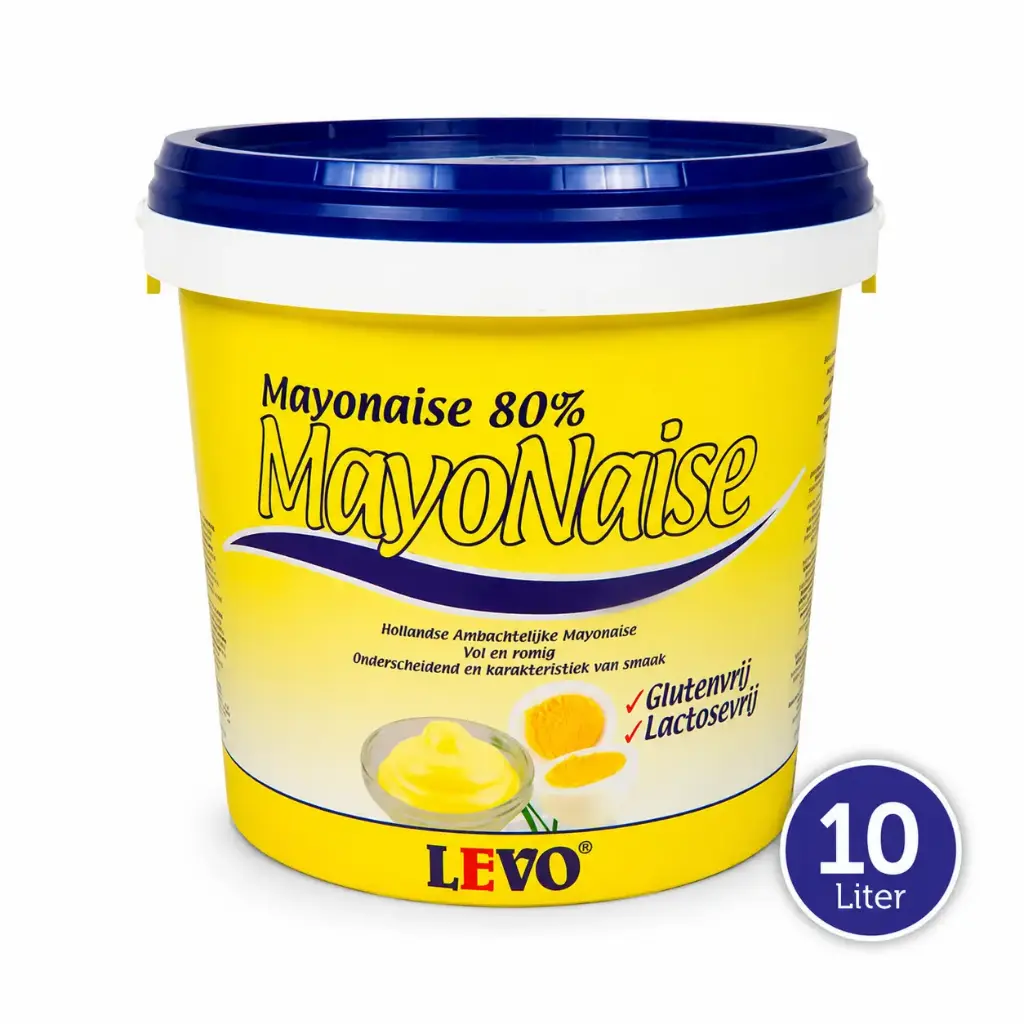 LEVO Mayonaise 80% – 10 Liter – Volvette Hollandse Mayonaise – Glutenvrij en Lactosevrij – Grootverpakking voor Horeca en Catering