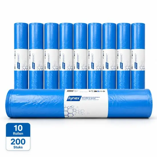 Afvalzak Gerecycled LDPE Blauw 70x110cm T60 120 Liter HY Per Doos 10 Rollen x 20 Stuks 