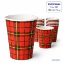 Papieren Koffiebekers Rood Schotse Ruit – 180 ml / 7,5 oz – 2500 Stuks – 25 x 100 – Voor Koffie, Thee en Warme Dranken