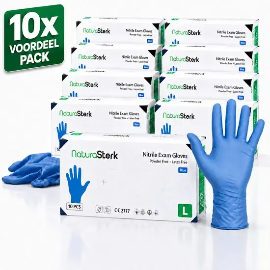 NaturaSterk Wegwerp Handschoenen - Nitril Handschoenen Maat L- 3.5 g - 10 Pakket x 100 Stuks - Poedervrij - Latex vrij - Niet Steriel - Blauw