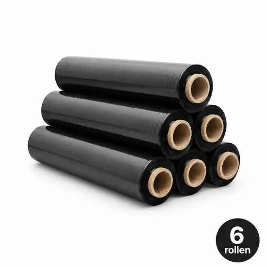 NaturaSterk Handwikkelfolie Zwart – 50 cm x 300 m – 20 micron – Zwarte Stretchfolie / Palletfolie – Doos 6 Rollen