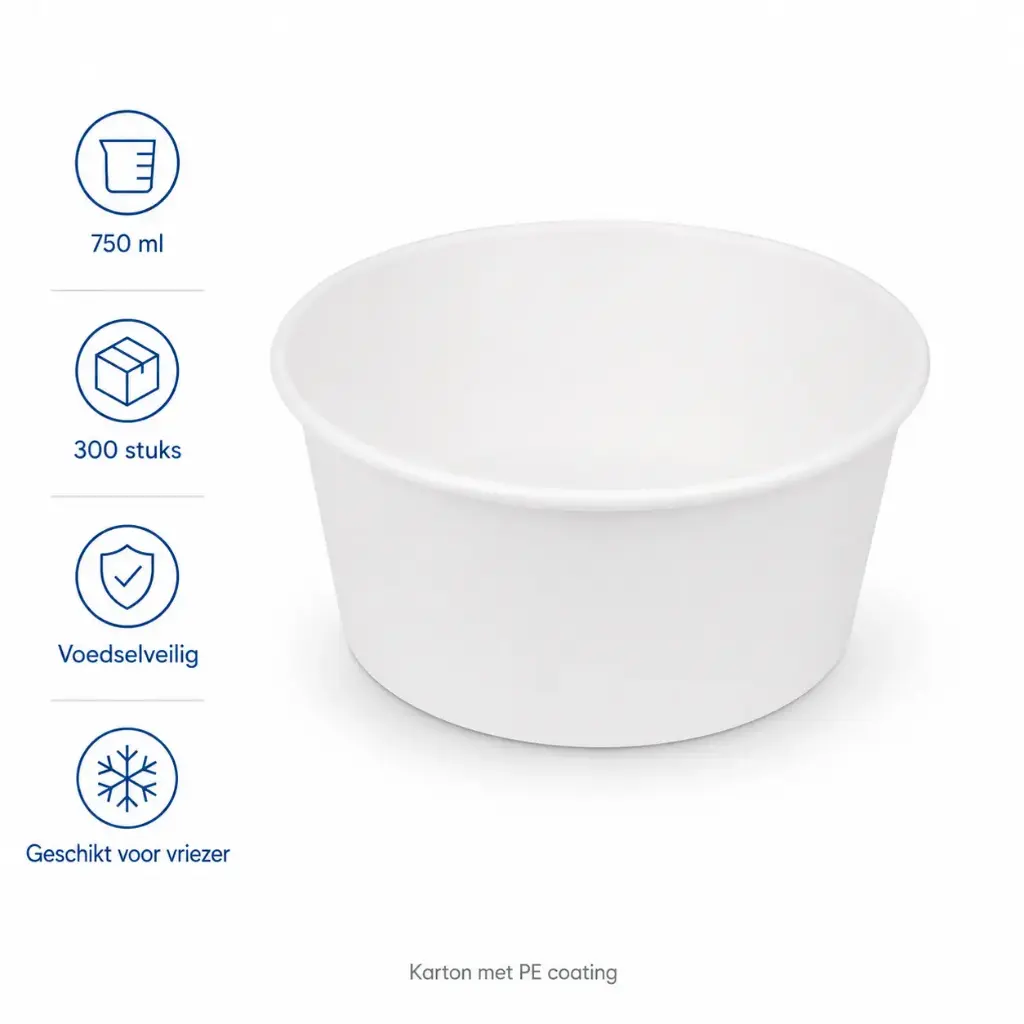 Salade Bowl 750ml 26oz Ø148mm wit 300 Stuks