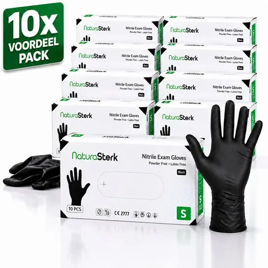 NaturaSterk Wegwerp Handschoenen - Nitril Handschoenen Maat S - 3.5 g - 10 Pakket x 100 Stuks - Poedervrij - Latex vrij - Niet Steriel - Zwart