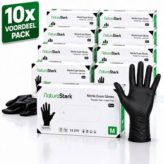 NaturaSterk Wegwerp Handschoenen - Nitril Handschoenen Maat M - 3.5 g - 10 Pakket x 100 Stuks - Poedervrij - Latex vrij - Niet Steriel - Zwart