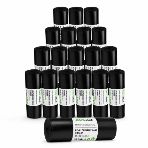 [NS150108] NaturaSterk Afvalzakken Recy. 60x80cm Zwart T50 60 Liter Per Doos 20 Rollen x 20Stuks