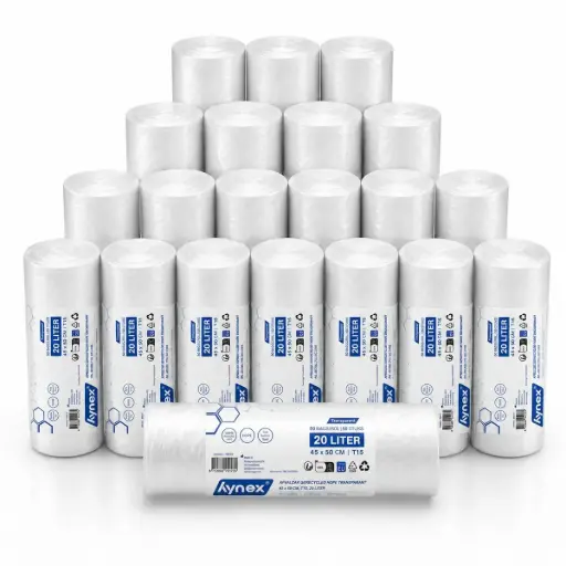 [NM150223] Afvalzak Gerecycled HDPE Transparant 45x50cm T15 20 Liter HY Per Doos 20 Rollen x 50 Stuks