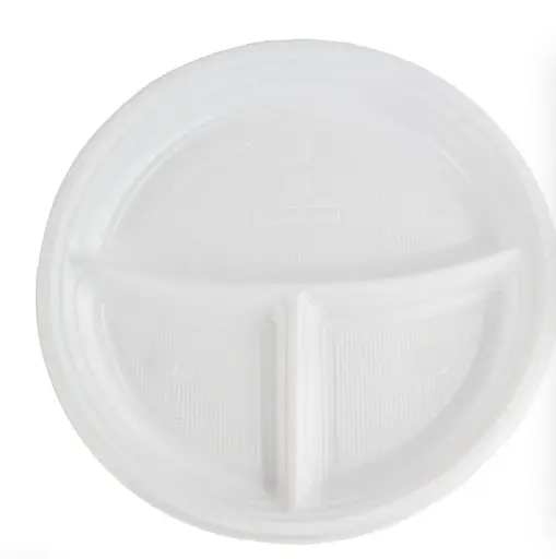 [NM120101] Menuborden 3-Vaks – 800 Stuks (8 x 100) – Ø 22 cm – Wit PP – Herbruikbare Kunststof Borden – Vaatwasmachinebestendig