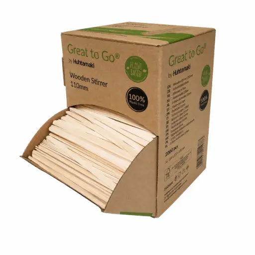[HT120136] Houten Roerstaafjes 11 cm – 2000 Stuks – FSC-Gecertificeerd – Plasticvrij – Biologisch Afbreekbaar – Voor Koffie, Thee, Horeca en Catering