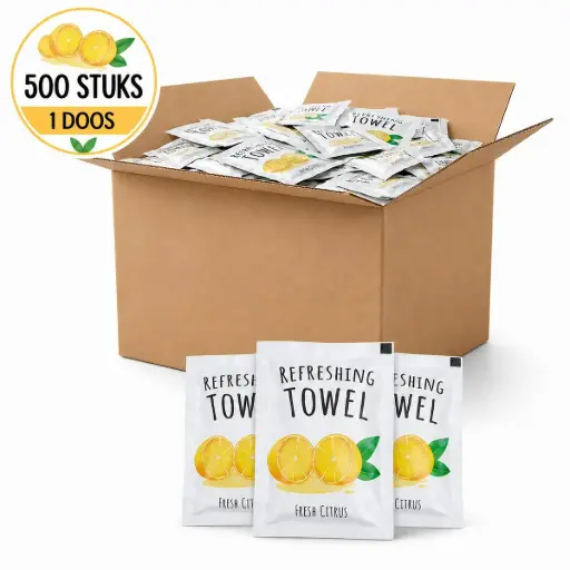 [NS150169] NaturaSterk Citroen Verfrissingsdoekjes – 500 Stuks – Individueel Verpakt – 16 x 16 cm – Fresh Citrus – Voor Horeca, Catering en Takeaway