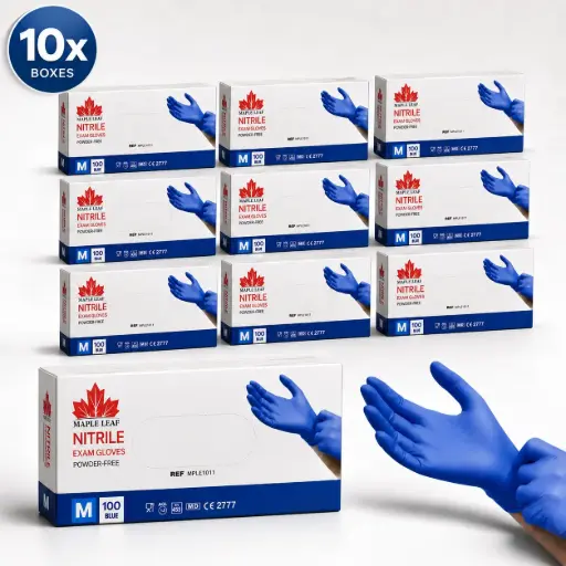 [NM150120] Maple Leaf Nitril Handschoenen Blauw Maat M – 100 Stuks – 3,5 Gram – Poedervrij – Latexvrij – Niet-Steriele Onderzoekshandschoenen – EN 455 – AQL 1.5 - 10x100 Stuks