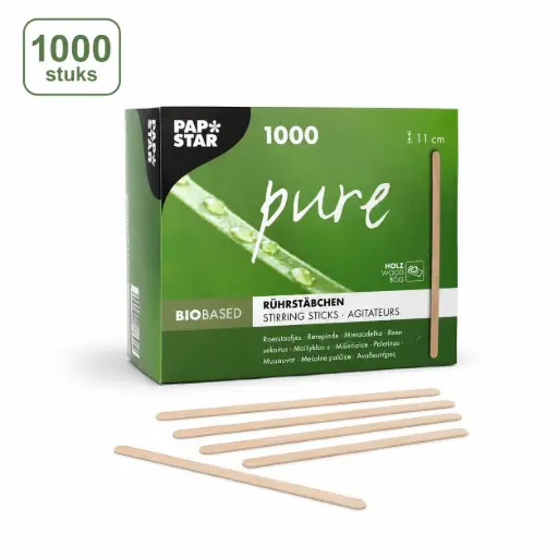 [PP120209] Roerstaafjes hout "pure" 11 cm x 5 mm Per Pakket 1000 Stuks 