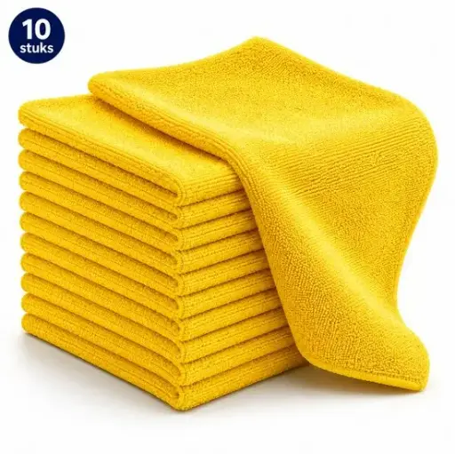 [HRC00047] NaturaSterk Schoonmaakdoekjes Microvezeldoekjes – 10 Stuks – Geel – 40 x 40 cm – 340 g/m² – Wasbare Herbruikbare Poetsdoeken voor Keuken Aanrecht Badkamer Kantoor Horeca Auto