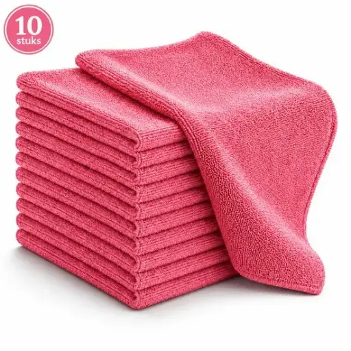 [HRC00049] NaturaSterk Schoonmaakdoekjes Microvezeldoekjes – 10 Stuks – Roze – 40 x 40 cm – 340 g/m² – Wasbare Herbruikbare Poetsdoeken voor Keuken Badkamer Glas Kantoor Horeca Auto