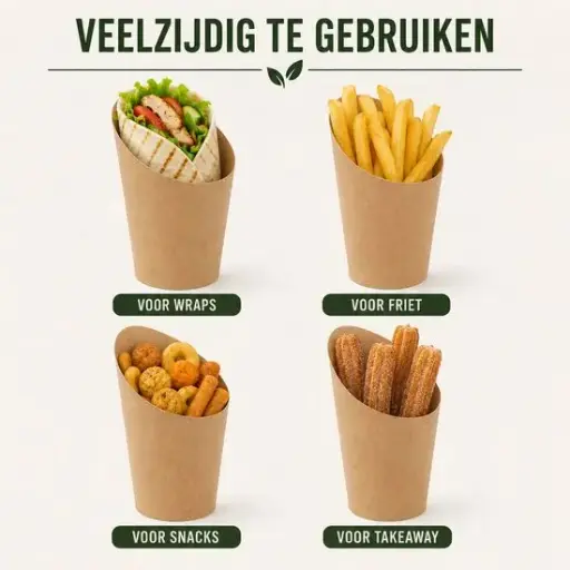[CC00192] Wrap Snackbekers Kraft 6,5 oz – 400 Stuks – Kartonnen Friet- en Wrapbekers – Ø 60 x 118 mm – PE-Coating – Voor Snacks, Horeca en Takeaway