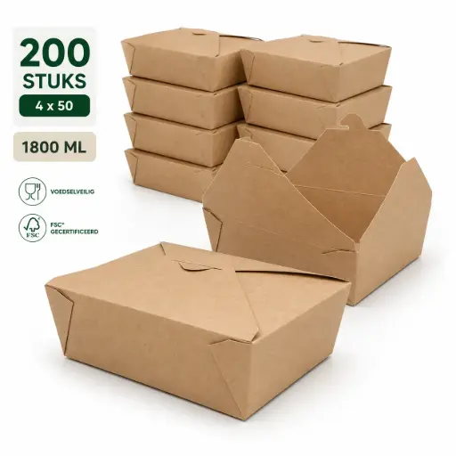 [HRC00076] Oosterse Maaltijdbox 1800ml kraft Per Doos 200 Stuks
