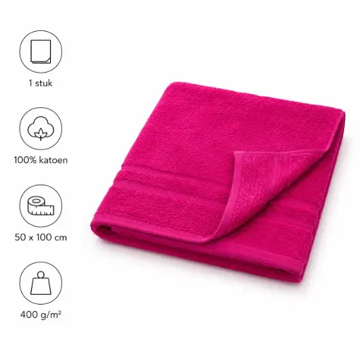 [HRC00095] Handdoek Fuchsia – 50 x 100 cm – 100% Katoenen Badstof – 400 g/m² – Zacht & Absorberend – 1 Stuk