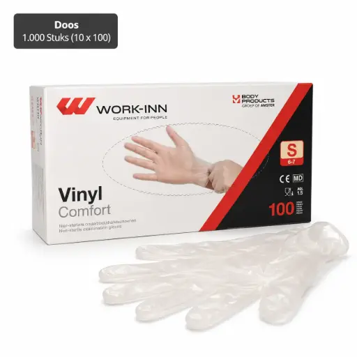[PP150199] Vinyl handschoenen transparant & poedervrij "Comfort" maat S ongepoederd 1000 stuks (10x100)