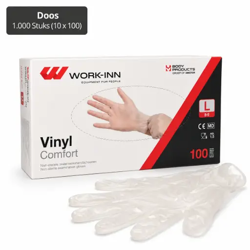[PP150201] Vinyl handschoenen transparant & poedervrij "Comfort" maat L ongepoederd 1000 stuks (10x100)
