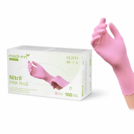Handschoenen nitril poedervrij roze "Nitril Pink Plus" M 1000 stuks (10x100)