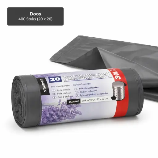 [PP150206] Pedaalemmerzakken met lavendelgeur LDPE 30 l 60 cm x 50 cm grijs, 17 my 400 stuks (20x20)