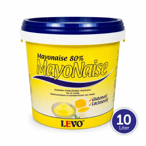 [LV180010] LEVO Mayonaise 80% – 10 Liter – Volvette Hollandse Mayonaise – Glutenvrij en Lactosevrij – Grootverpakking voor Horeca en Catering