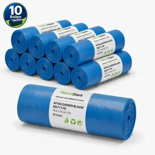 [NS150107] NaturaSterk Afvalzakken Recy. 70x110 Blauw T70 120 LT Per Doos 10 Rollen x 20Stuks