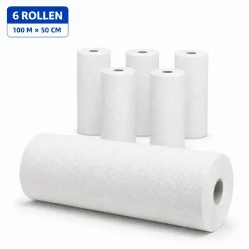 [NM130052] Onderzoektafelpapier 2-Laags Cellulose – 6 Rollen van 50 cm x 100 m   – Zacht en Sterk Behandelbankpapier – Hygiënische Papierrollen voor Praktijk, Salon en Kliniek