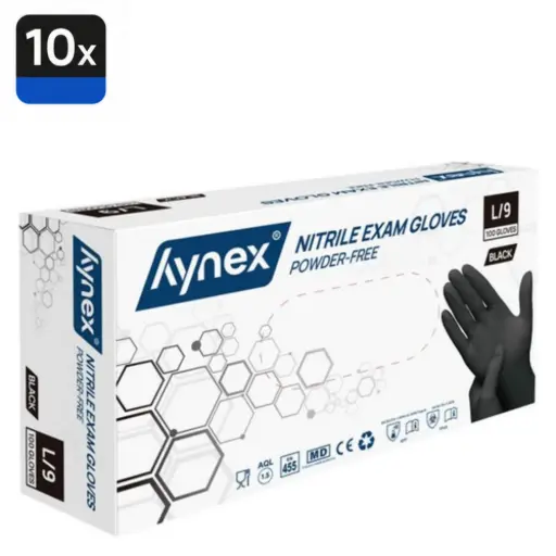 [HN150091] Hynex nitril wegwerphandschoenen 3.5g maat L - 1 doos 10x100=1000 stuks - Zwart - Poedervrij - Latexvrij - Niet Steriel