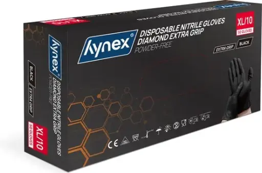 [HN150078] Hynex Diamond Nitrile Disposable Gloves Size Large - Black 8.0 gr PF with Extra Grip 50 pcs x10 Pack