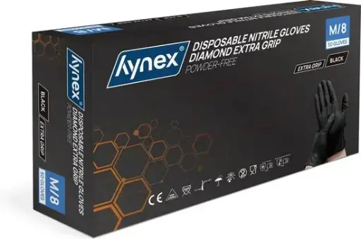 [HN150079] Hynex Diamond Nitril wegwerphandshoenen maat Medium - Zwart 8,0 gr PF met Extra Grip 50 stuks x10 Pakket