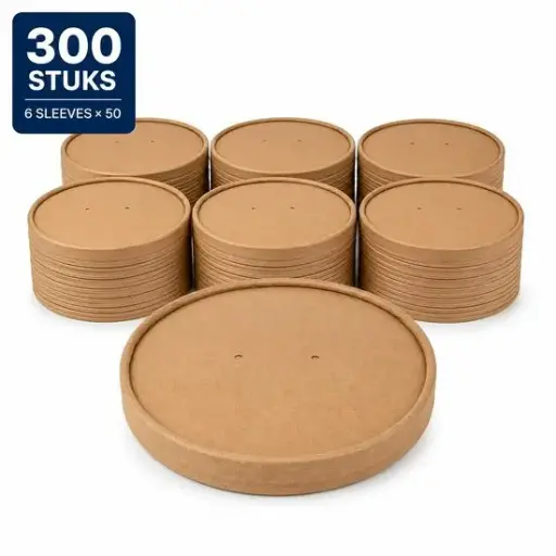 Kraft Deksels voor Saladebowls Ø148 mm – Geschikt voor 500, 750 en 1000 ml – Karton met PE-Coating – 300 Stuks