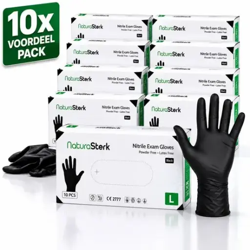 [NS150197] NaturaSterk Handschoenen 3.5g Nitril Zwart 100 Stuks x 10 Pakket c Large NWC